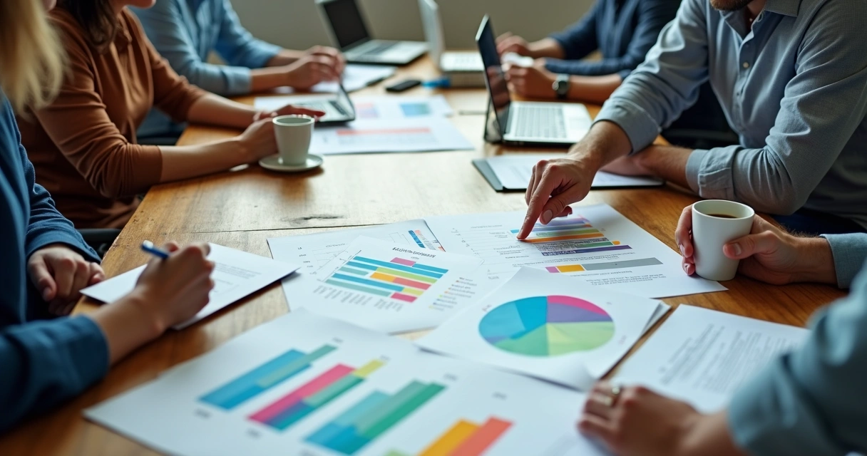 Equipe analisando feedbacks de clientes em reuniões presenciais 
