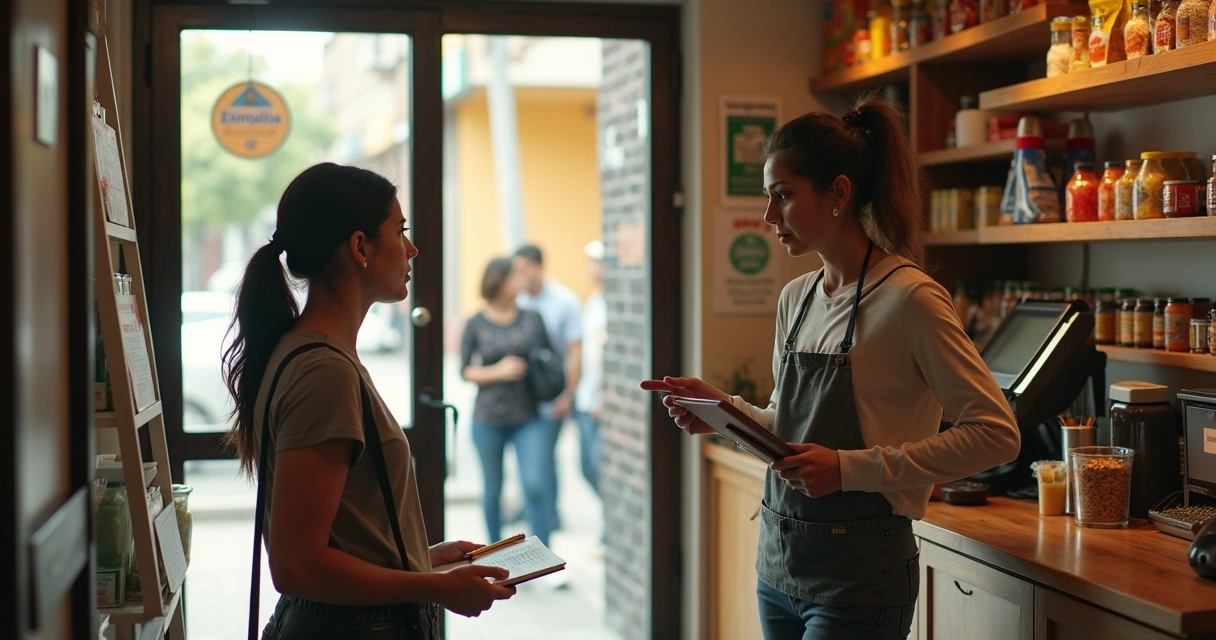Pesquisadora acompanha empreendedora em pequeno comércio local 