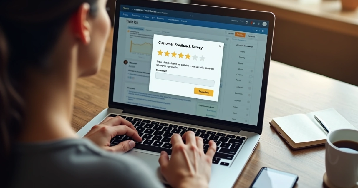 Usuário respondendo pesquisa de satisfação em app SaaS 
