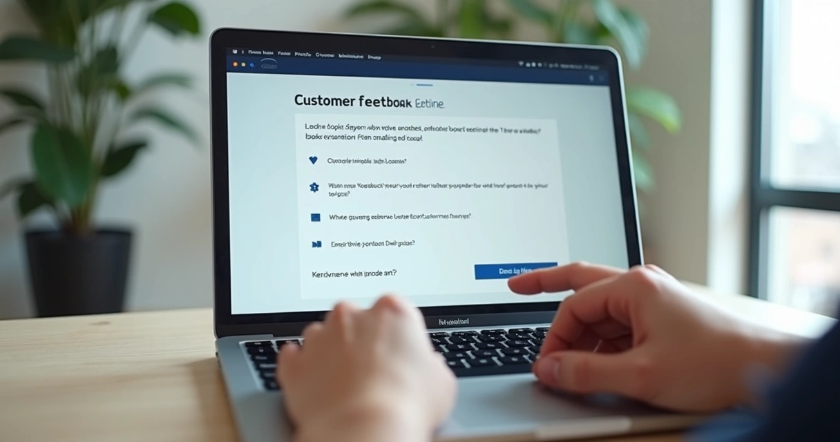 Tela de pesquisa de feedback online em laptop