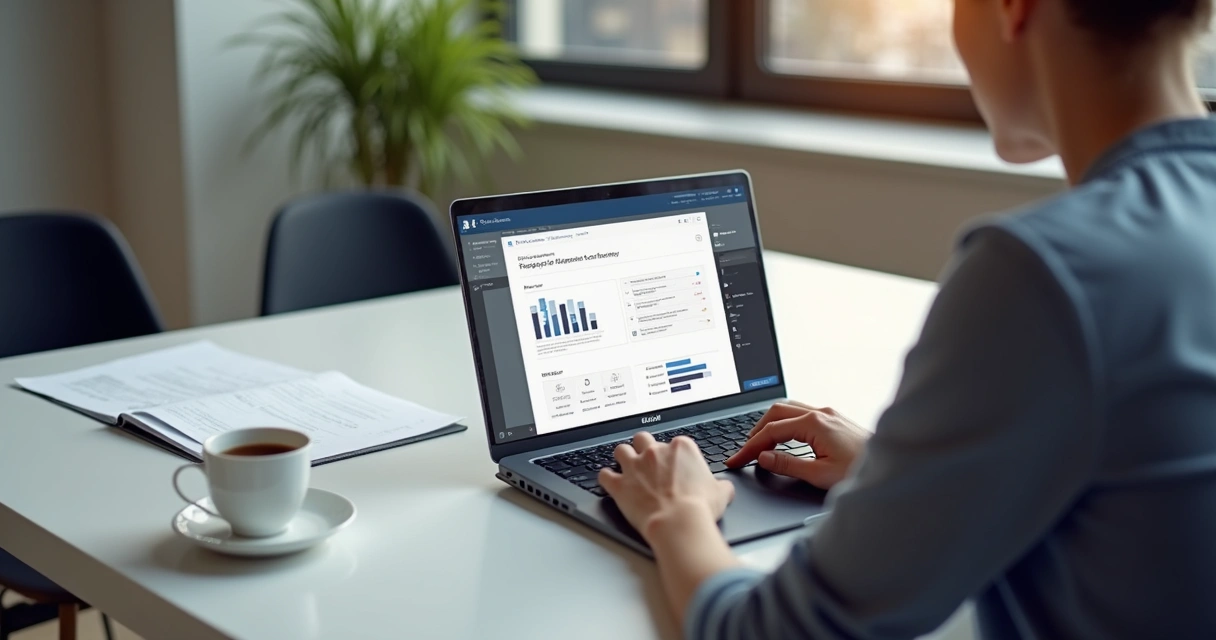 Usuário respondendo pesquisa de feedback em notebook