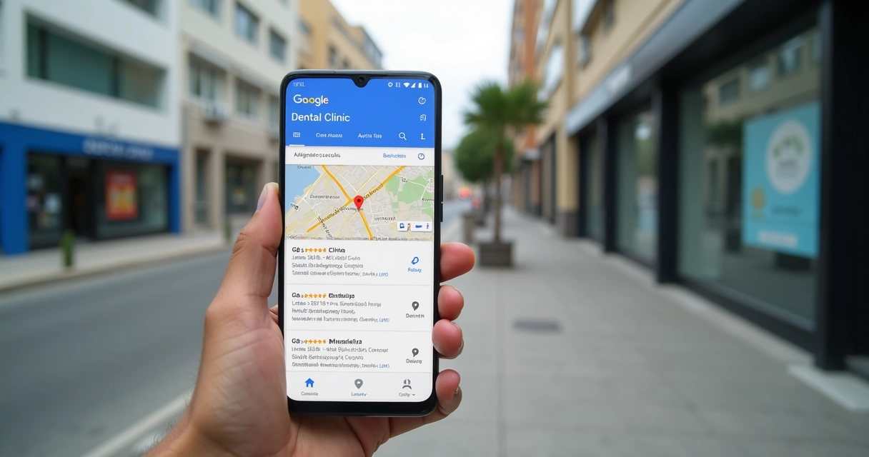 Pesquisa local de clínica odontológica no celular 