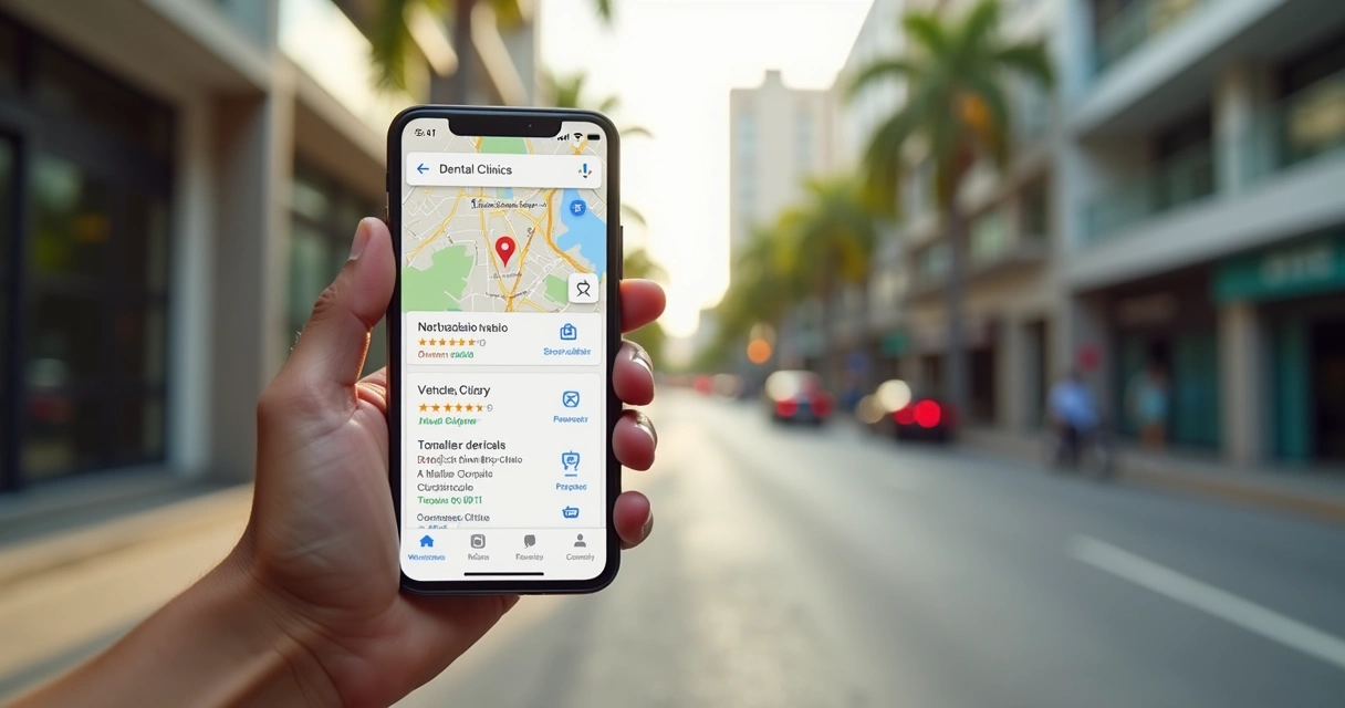 Busca no Google Maps por clínica odontológica em Recife