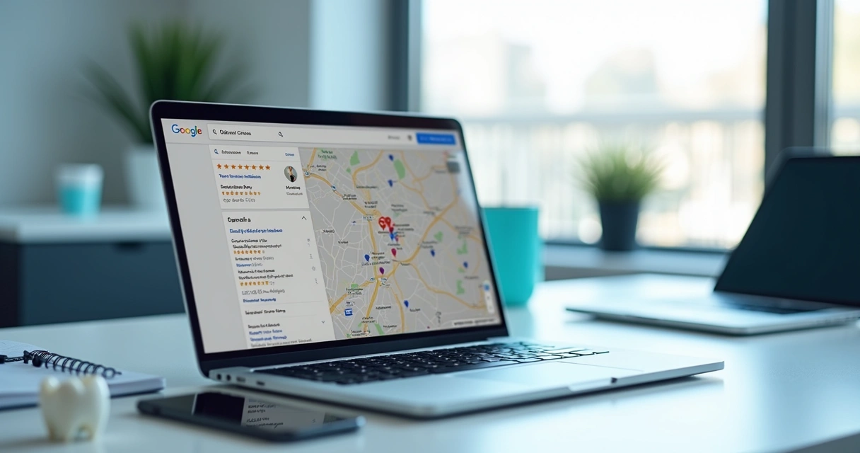 Busca no Google Maps por clínica odontológica em notebook 