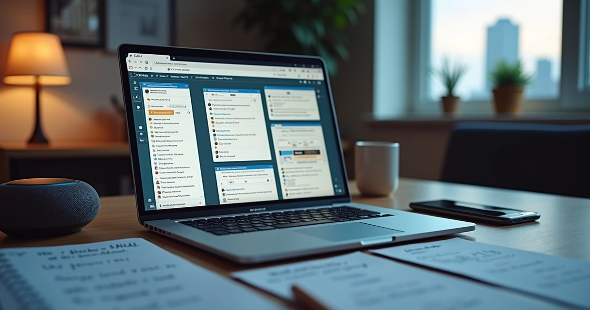 IA analisando postagens imobiliárias em uma tela de notebook