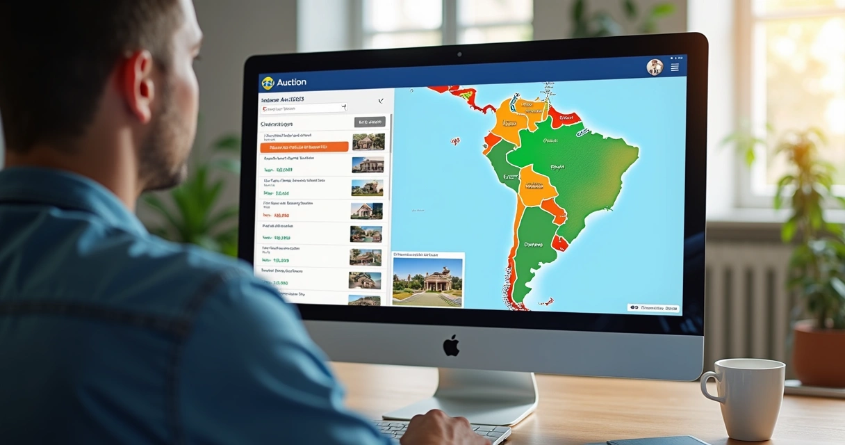Tela computador com site de busca de imóveis exibindo mapa e filtros 