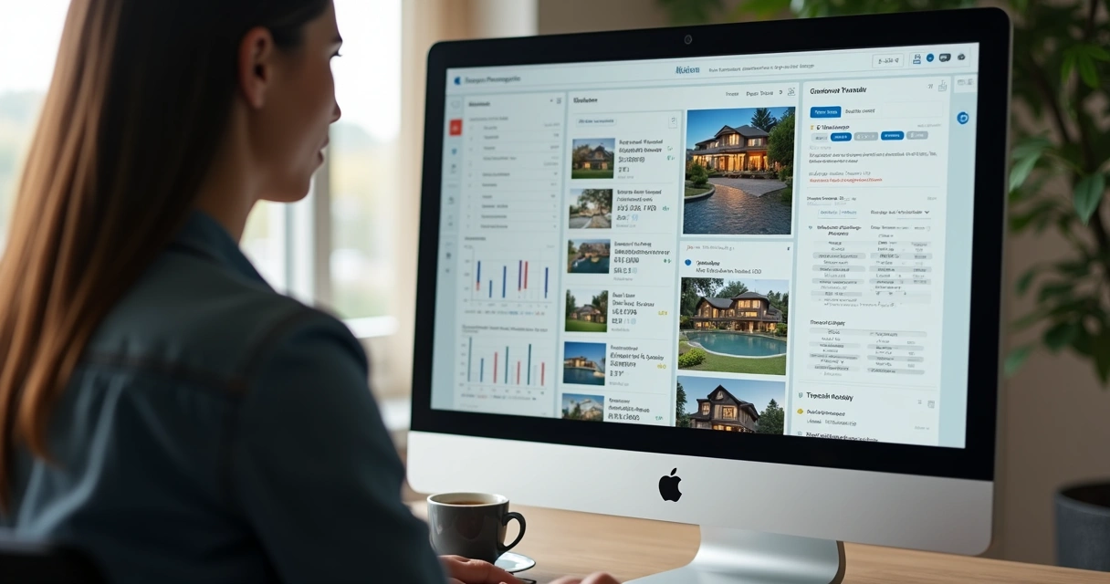 Pessoa analisando edital de imóvel de leilão em computador 