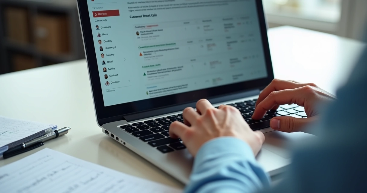 Pessoa analisando perfil de lead em laptop com vários dados exibidos 