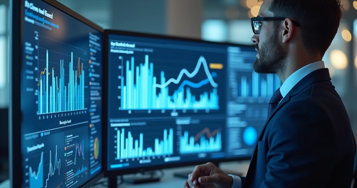 Pessoa analisando gráficos de clientes B2B em tela de computador 