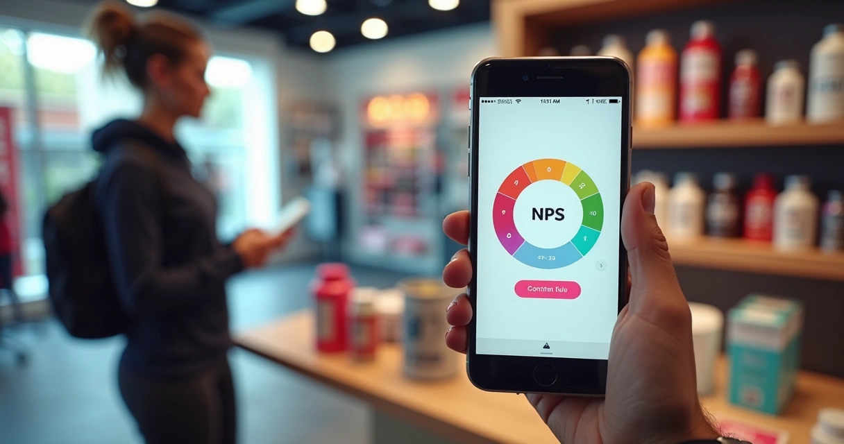 Pessoa respondendo pesquisa NPS em loja física pelo celular 