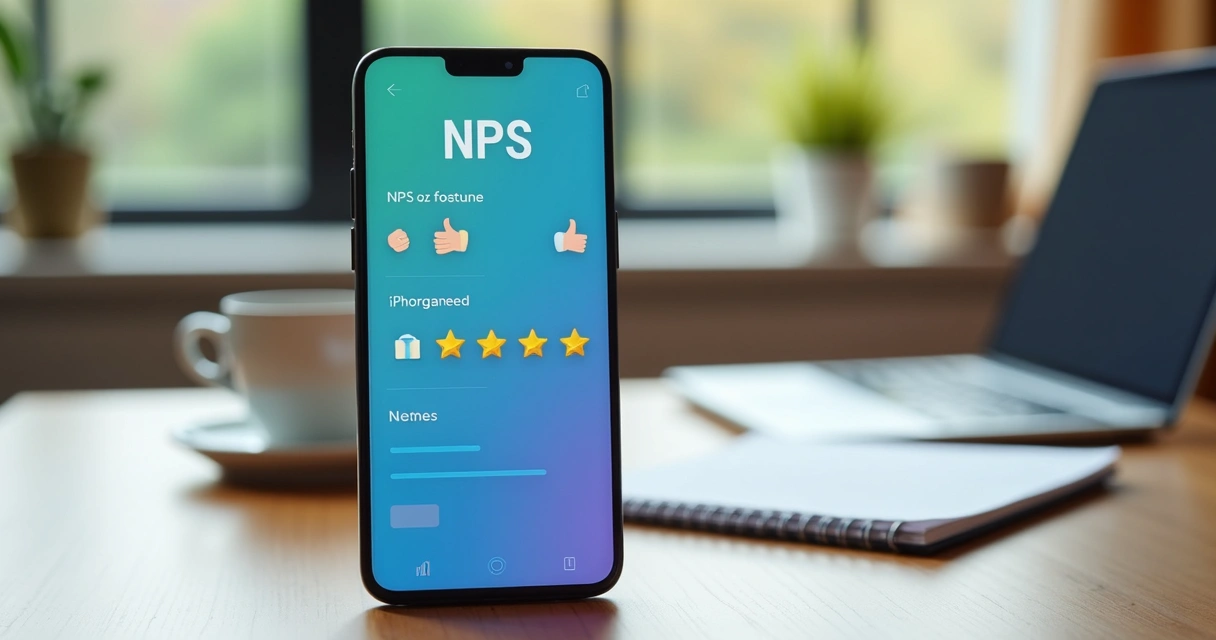 Pesquisas rápidas NPS na tela de smartphone em ambiente de agência 