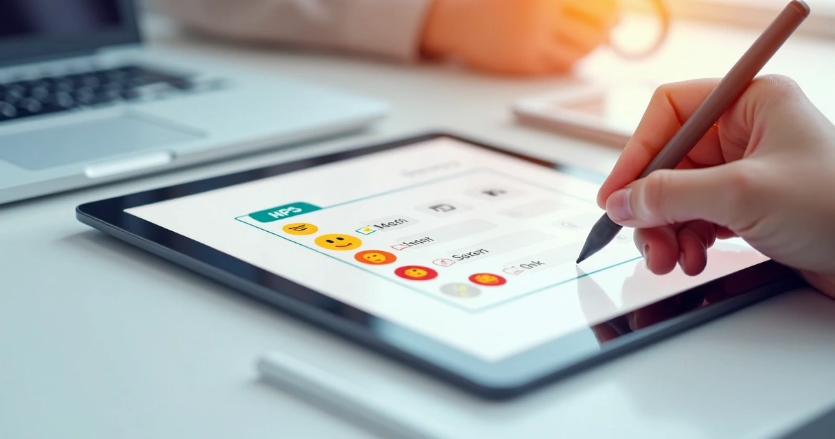 Formulário de pesquisa NPS sendo respondido em tablet 