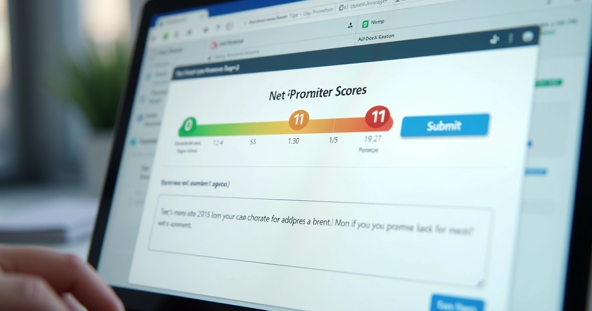 Exemplo de tela de pesquisa NPS em um aplicativo SaaS, mostrando uma escala de 0 a 10, botão de envio e campo para comentário 
