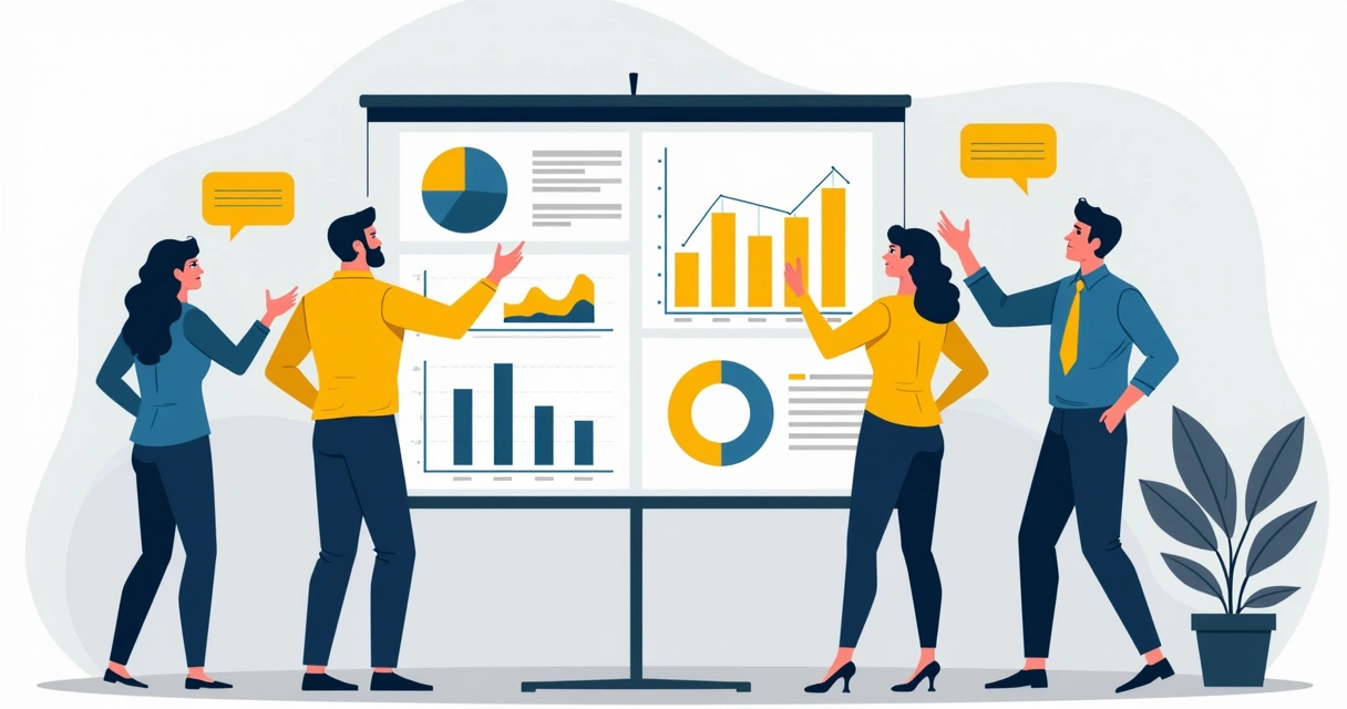 Equipe analisando gráficos de pesquisa de opinião política