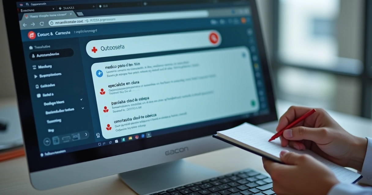 Sugestões de termos pesquisados por pacientes em tela de computador 