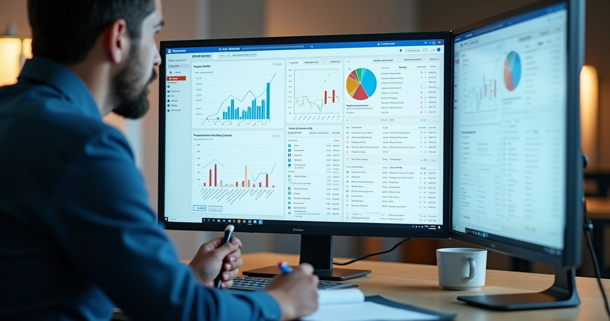 Pessoa analisando lista de palavras-chave em tela de computador 