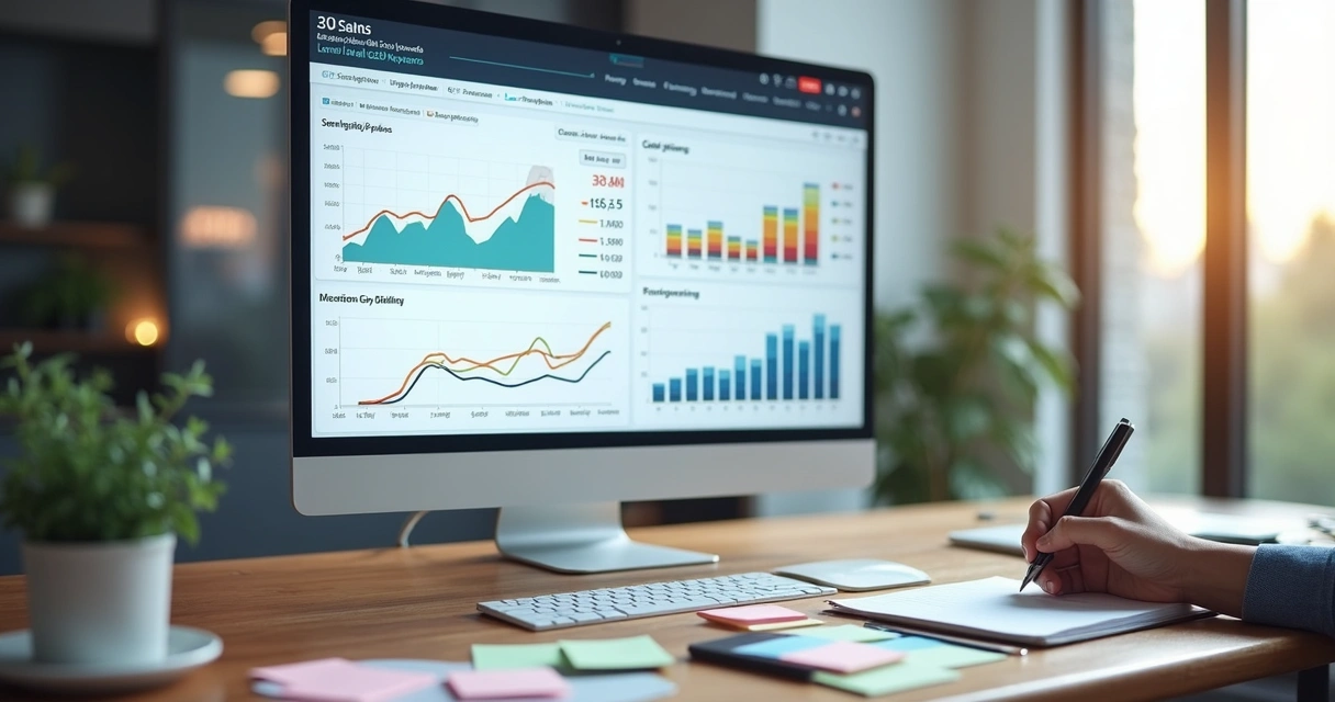 Dashboard de palavras-chave B2B sendo analisado 