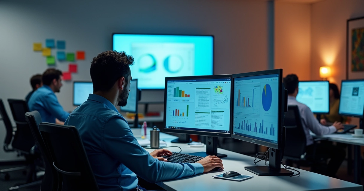 Pessoa analisando tabela de palavras-chave em tela de computador 