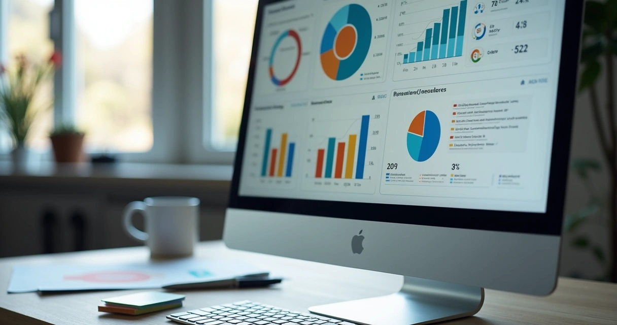 Tela de computador mostrando gráficos de palavras-chave de SEO