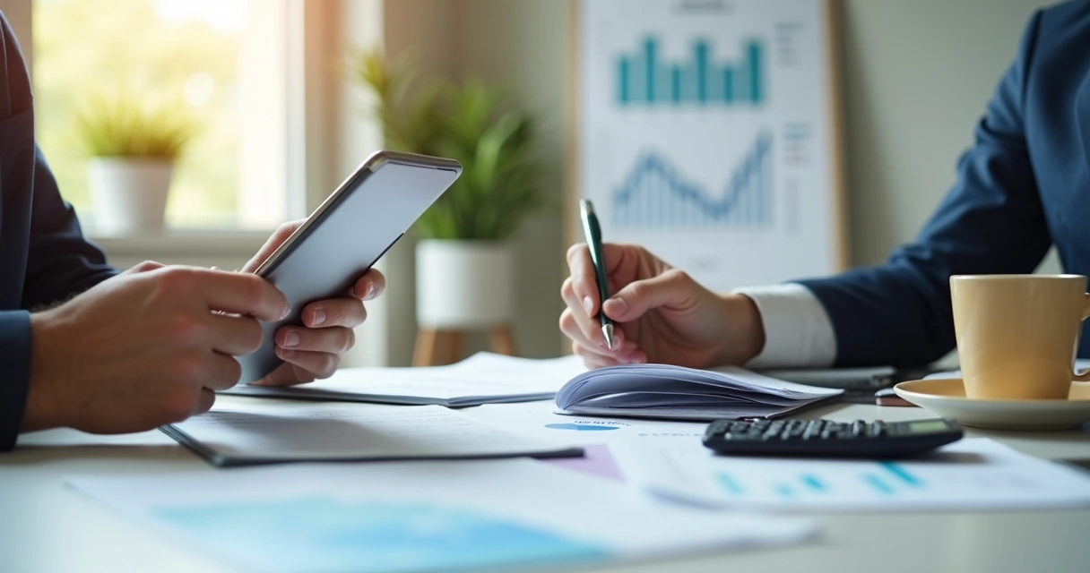 Empresário preenchendo pesquisa de preços em tablet na mesa de escritório 