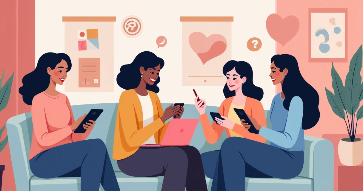 Mulheres respondendo pesquisa digital em dispositivos móveis 