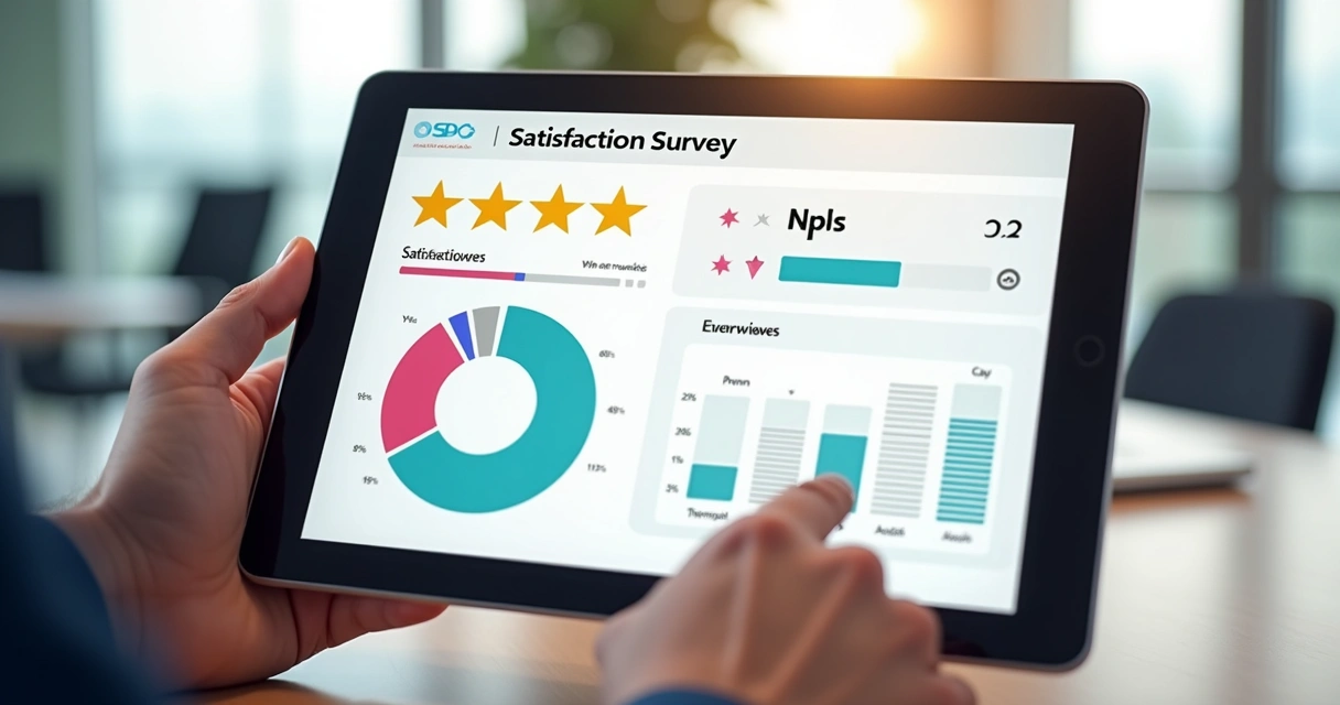 Tela de pesquisa de satisfação digital com escala de estrelas e NPS