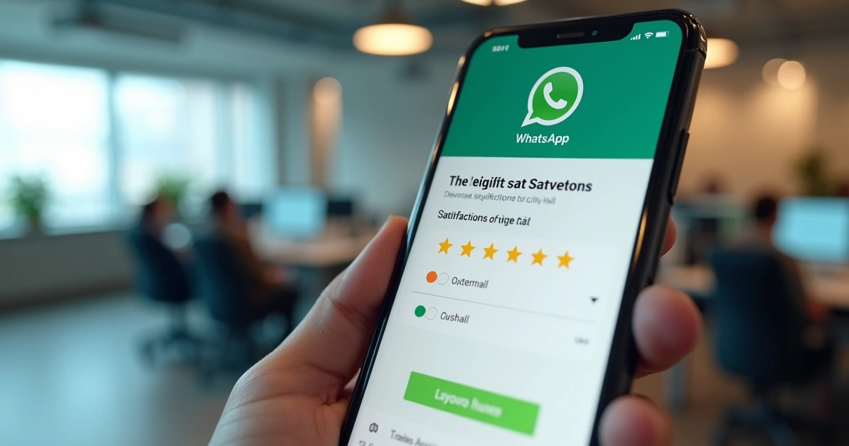 Telefone exibindo pesquisa de satisfação de prefeitura no WhatsApp 