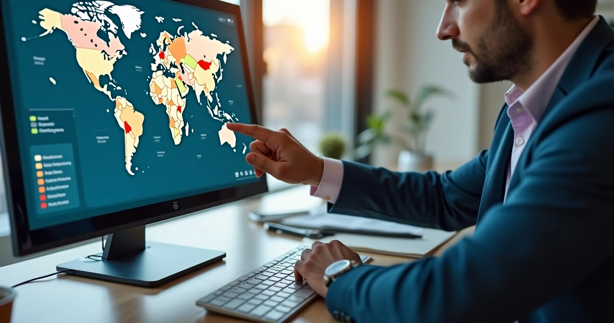 Gestor realizando segmentação de mercado com gráficos digitais 