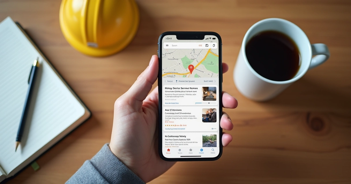 Pessoa pesquisando serviços no celular 