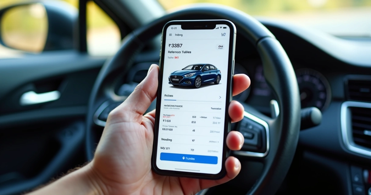 Mão segurando smartphone consultando valor de veículo 