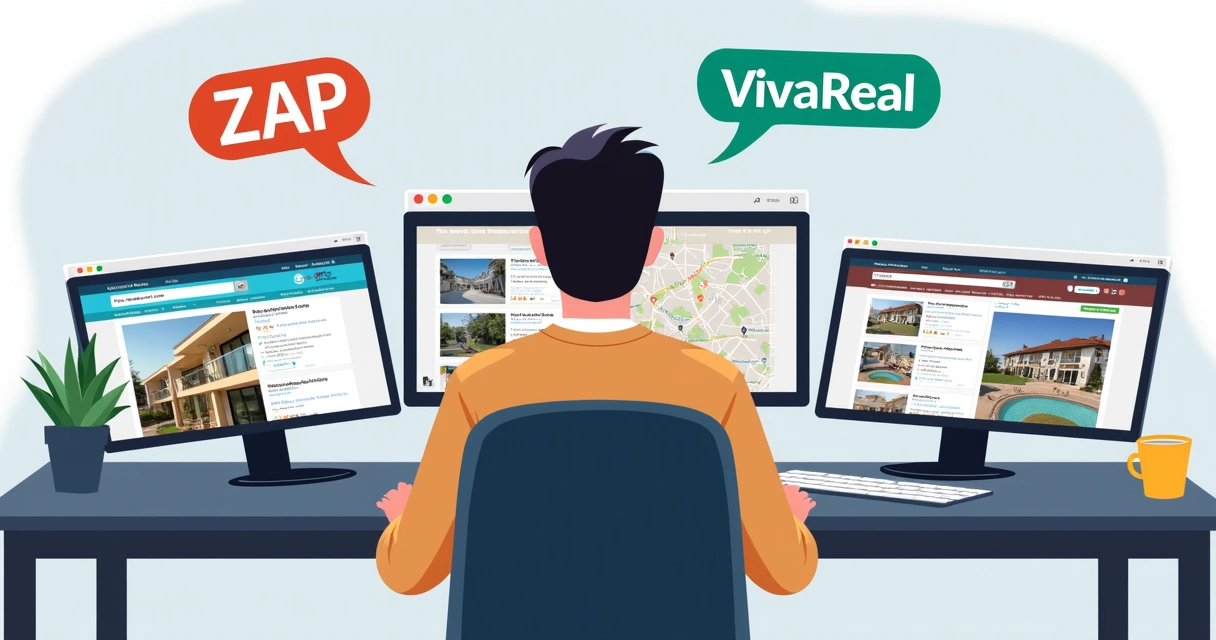 Pessoa em frente a um notebook comparando valores de imóveis em quatro portais imobiliários