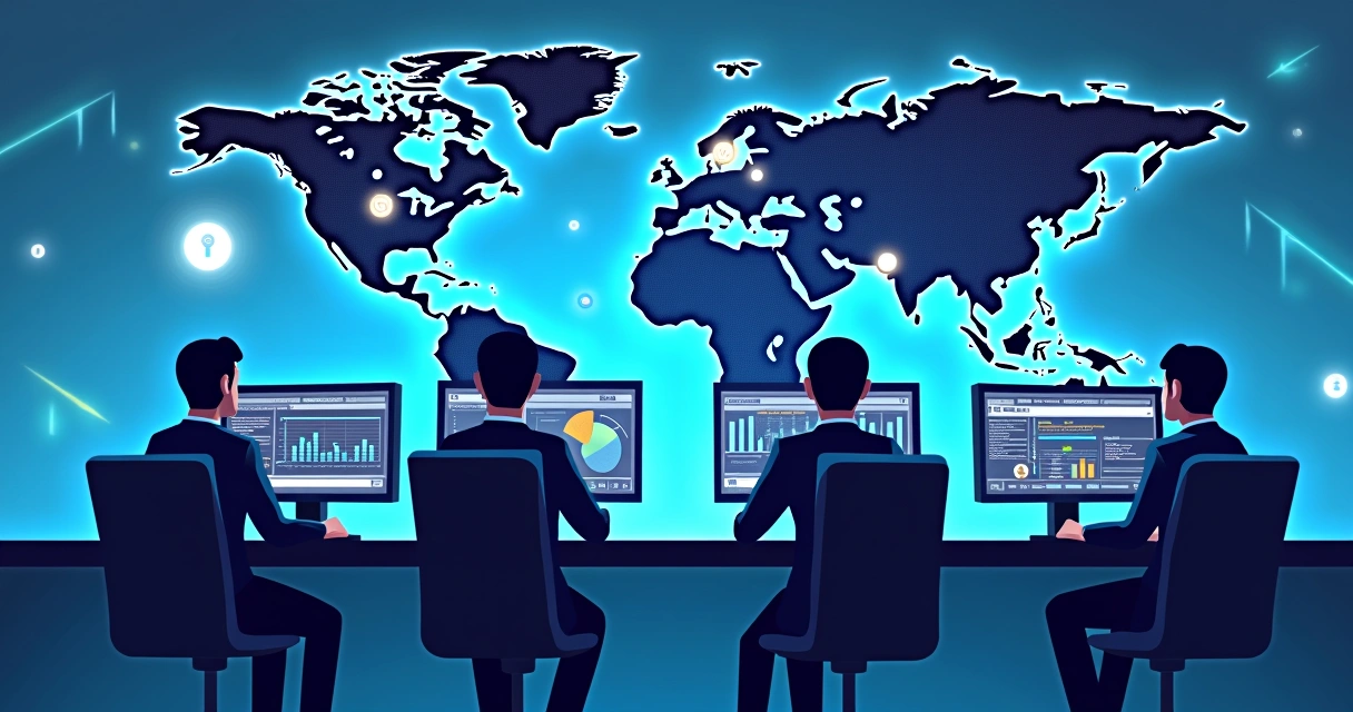 Equipe de analistas de dados estudando vazamentos digitais em computadores.