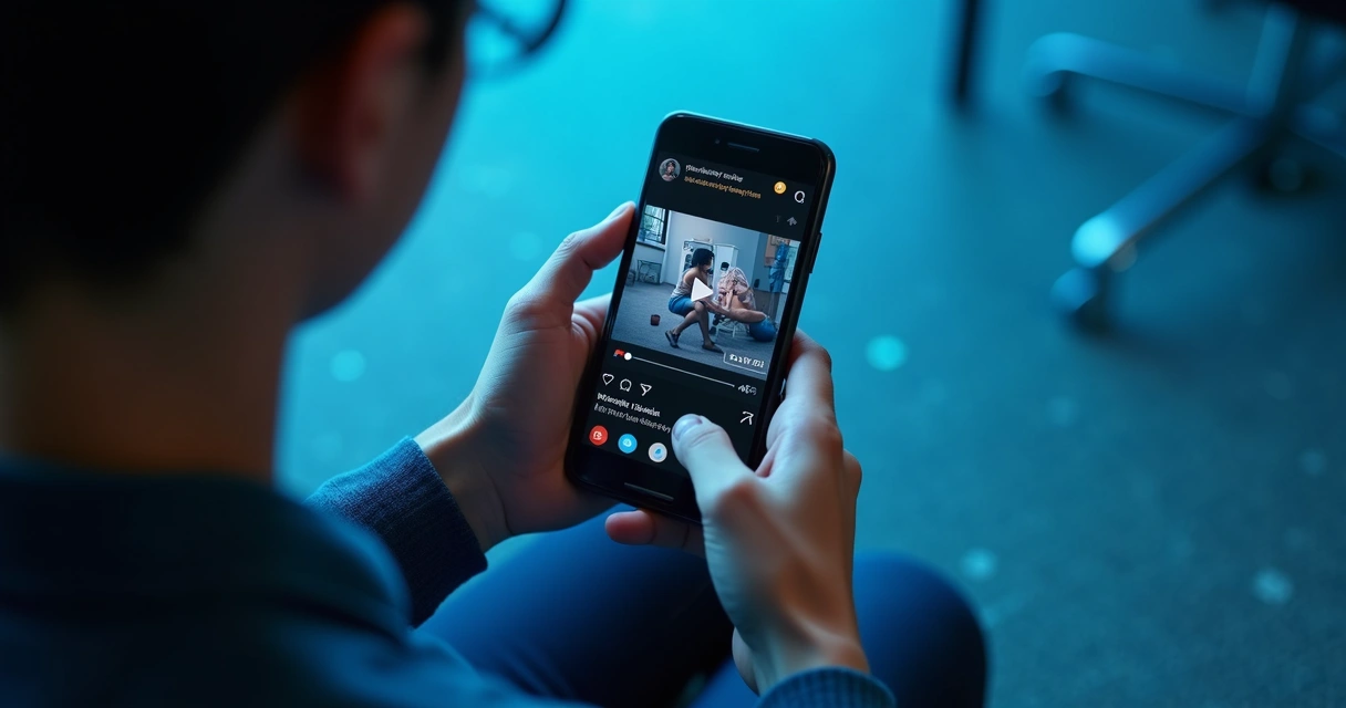 Usuário de celular assistindo a vídeo tutorial sobre tecnologia em uma rede social