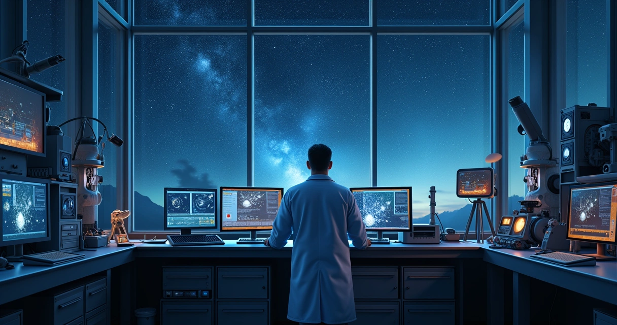 Pesquisador em laboratório astronômico. 