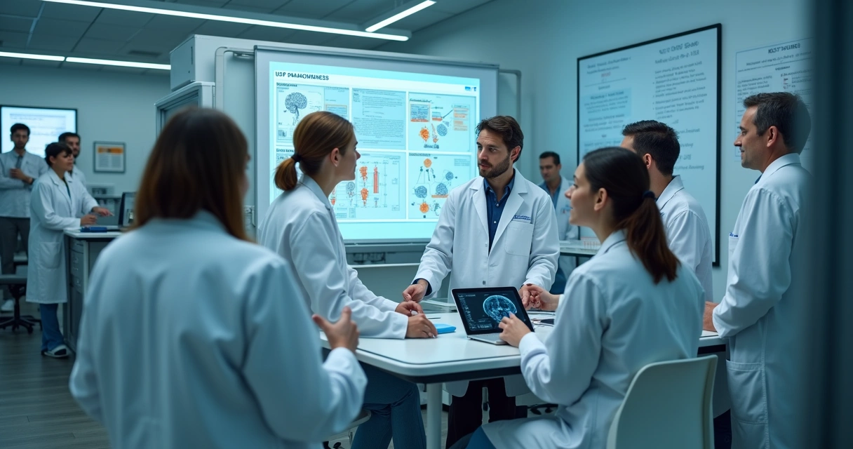 Grupo de pesquisadores da USP discutindo protocolo de uso da cetamina em laboratório 