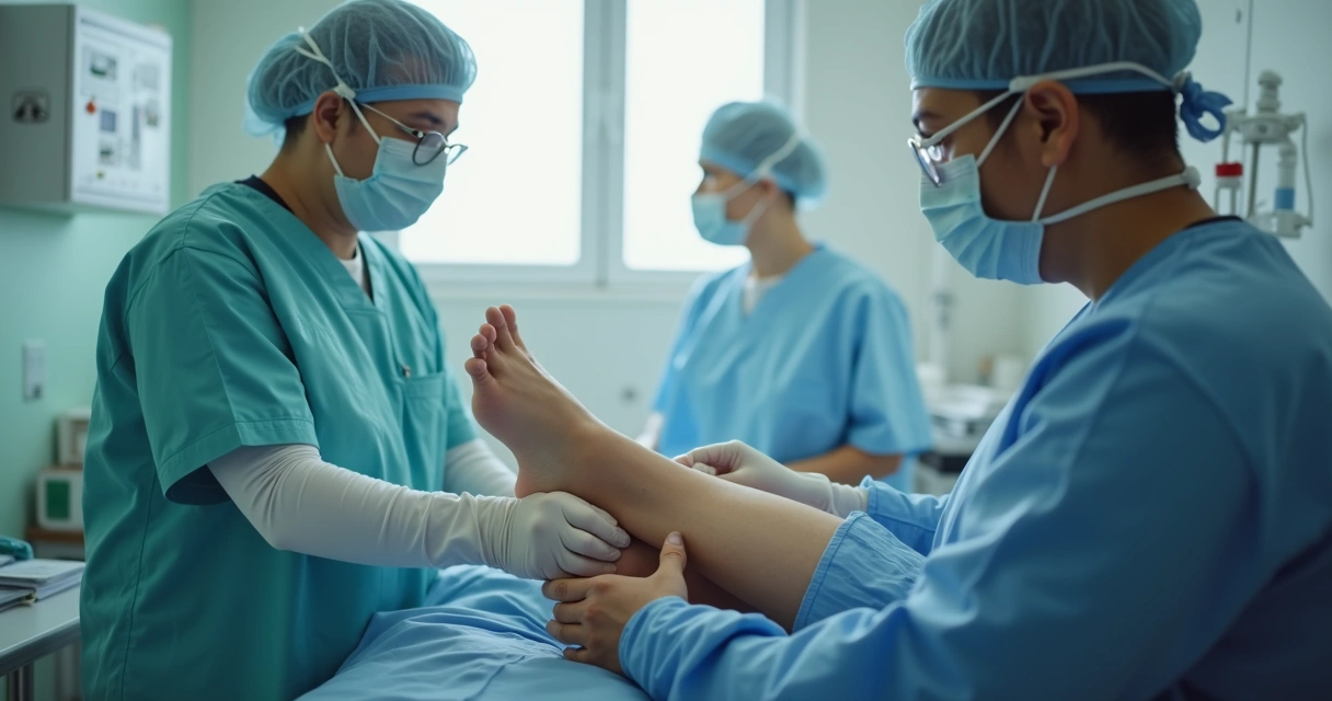 Paciente sentado levantando a perna para avaliação médica de pernas pesadas e inchadas 