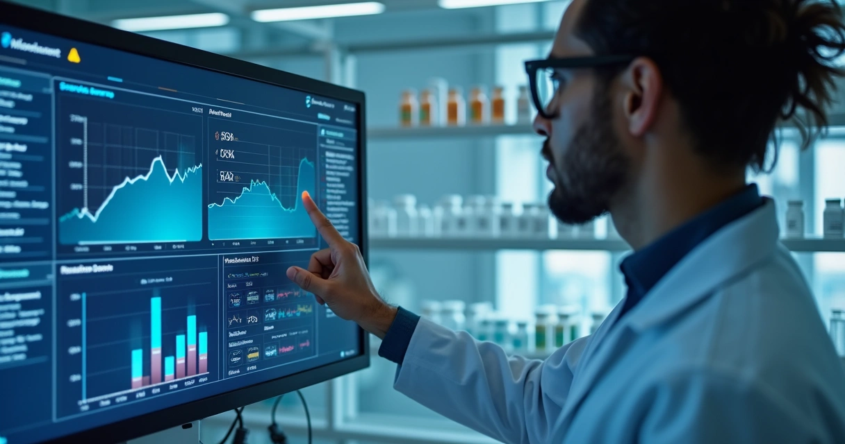 Profissional verificando painel de monitoramento em tela digital 