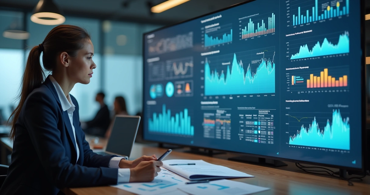 Profissional analisando dados com inteligência artificial em tela 