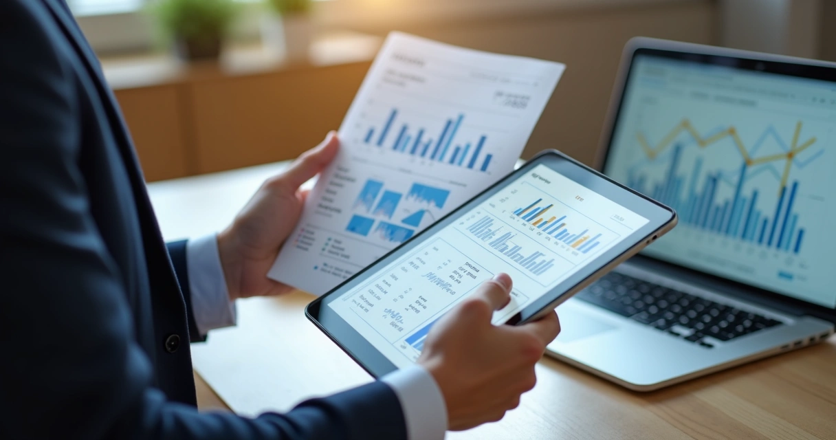 Profissional analisando relatório de desempenho digital 