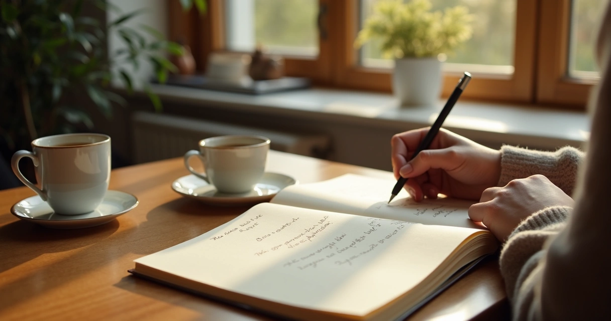 Pessoa escrevendo em um diário sobre emoções 