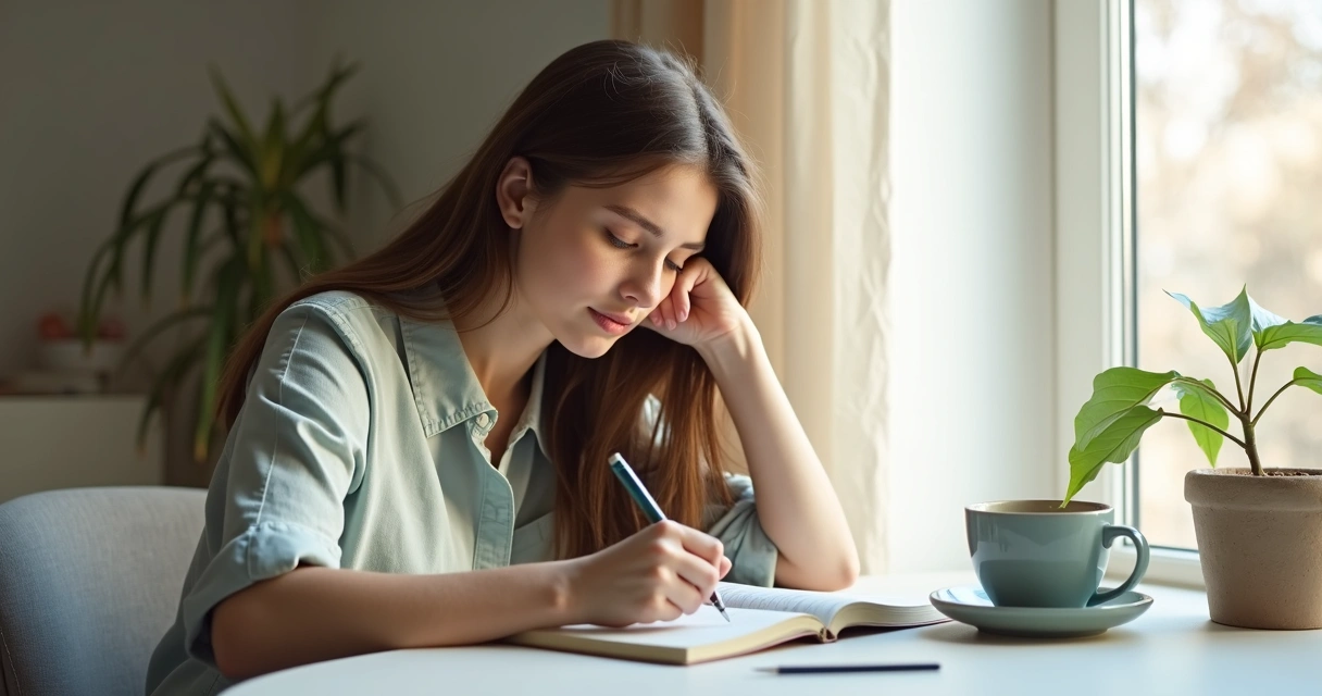 Pessoa fazendo anotações sobre emoções em um caderno 