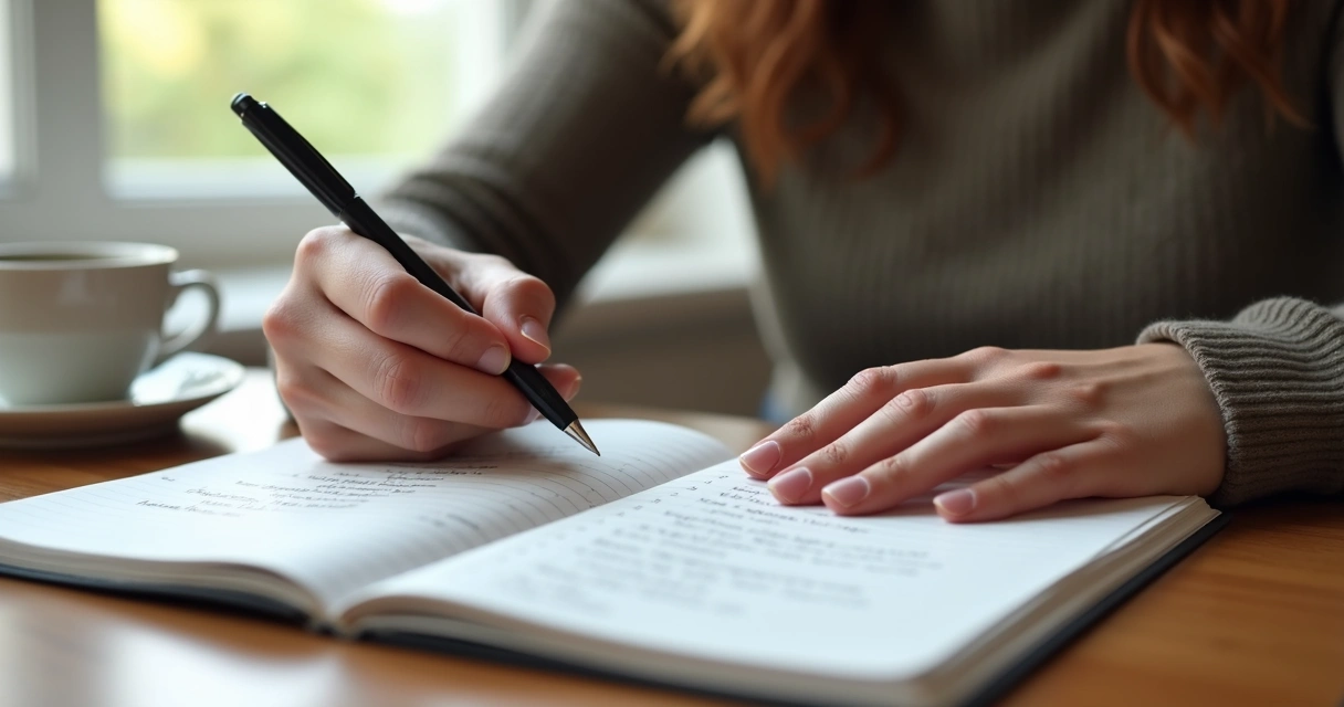 Pessoa anotando reflexões em um caderno