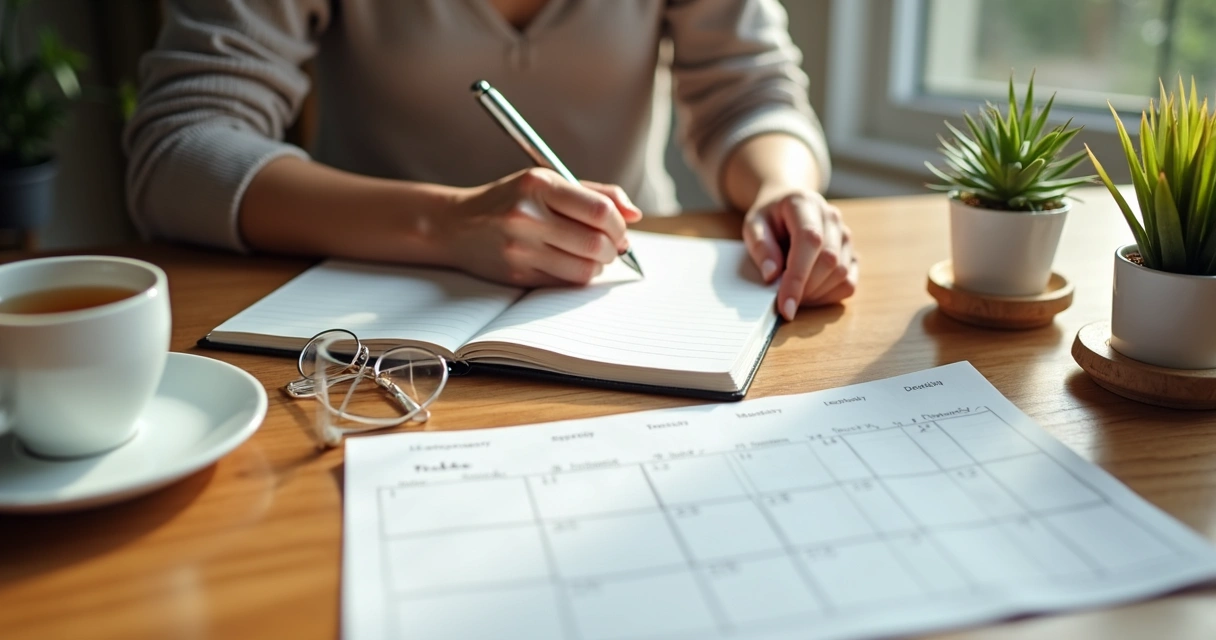 Pessoa escrevendo em um diário em uma mesa, registrando progresso de hábito 
