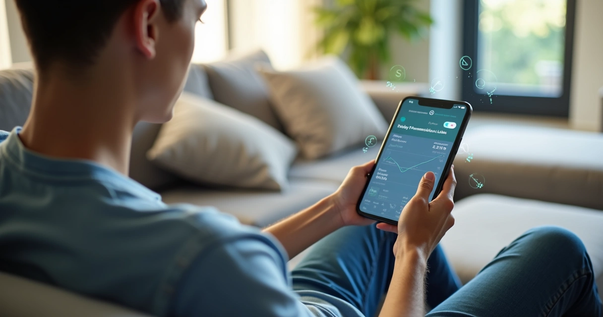 Pessoa olhando transação em aplicativo de banco digital