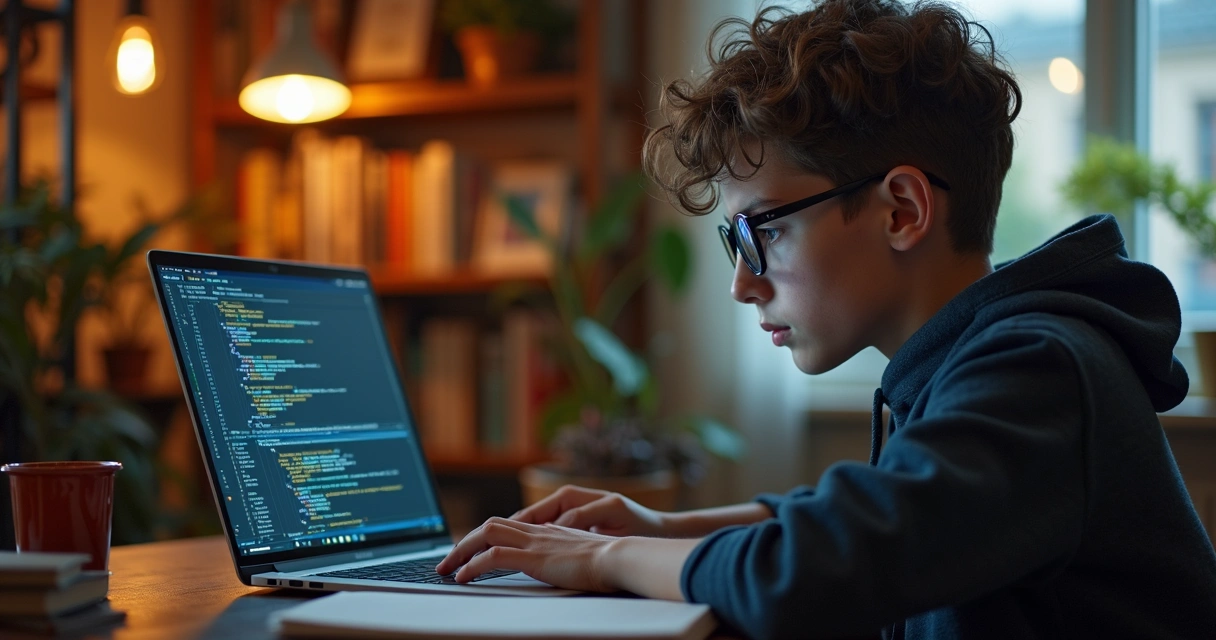 Pessoa mexendo em um notebook enquanto olha anotações de programação 