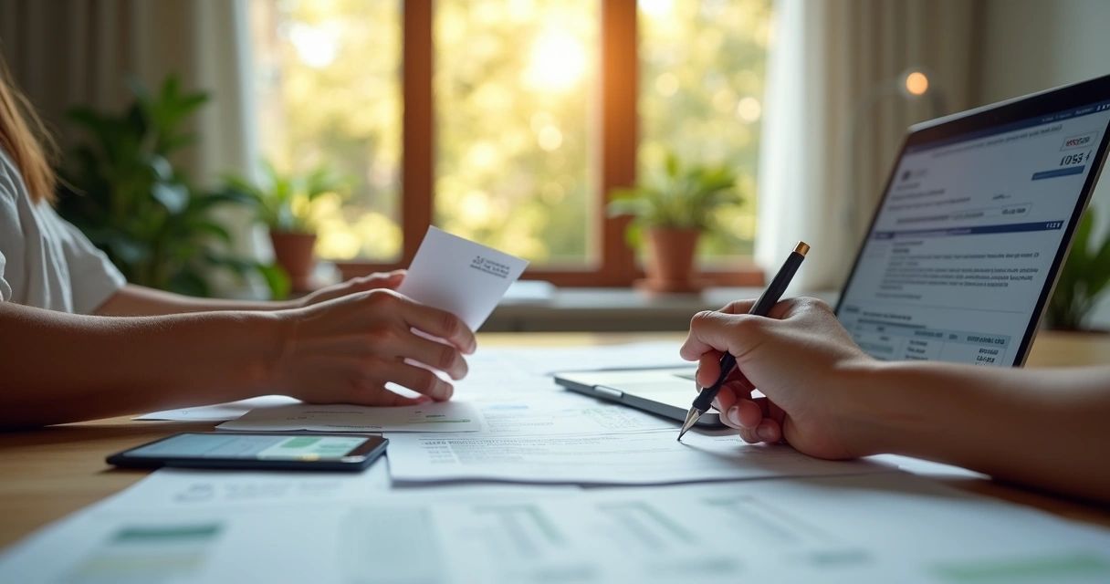 Pessoa com documentos revisando contrato de financiamento imobiliário com a Caixa 