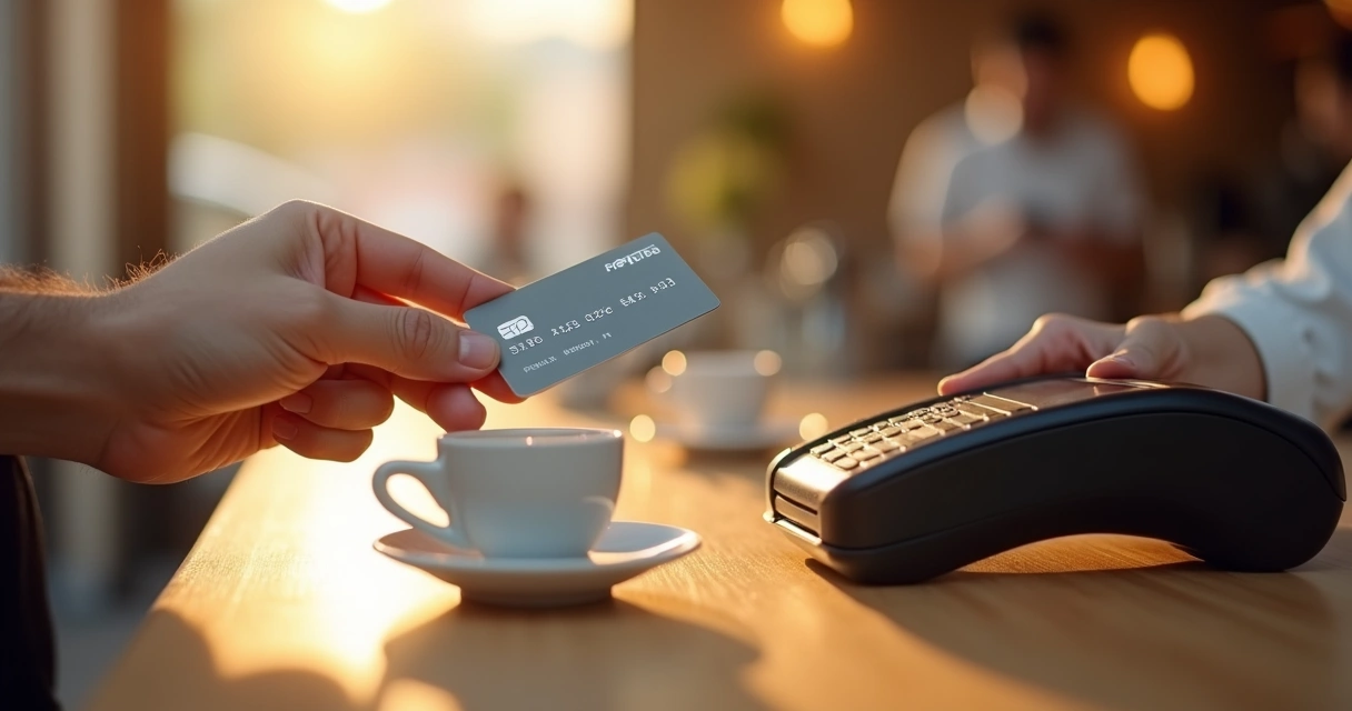 Pessoa pagando com cartão por aproximação nfc 