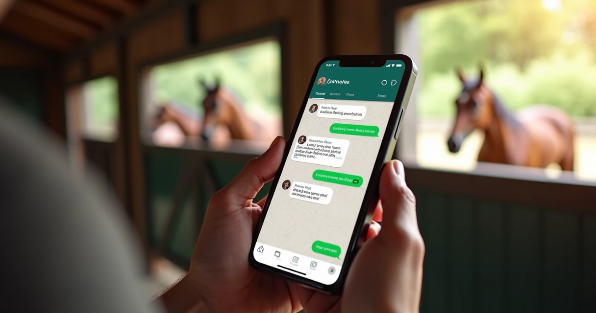 Pessoa confirmando lance em leilão de cavalos pelo celular 