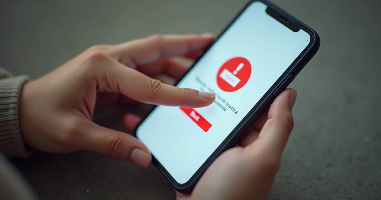 Pessoa bloqueando conteúdo tóxico em um smartphone