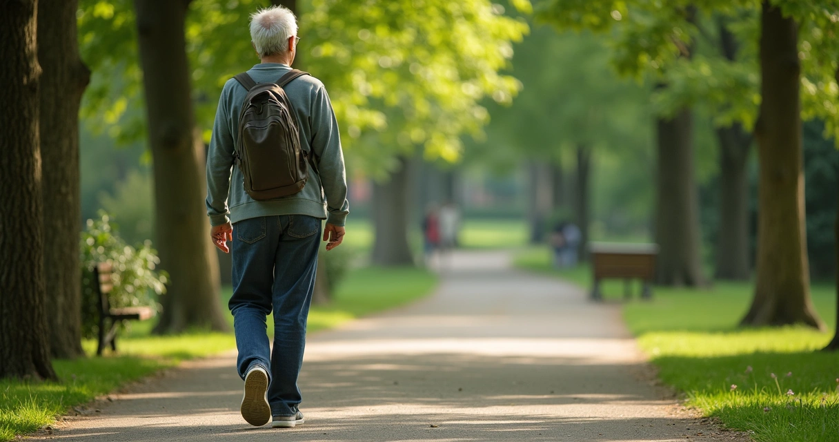 Pessoa caminhando ao ar livre em parque arborizado